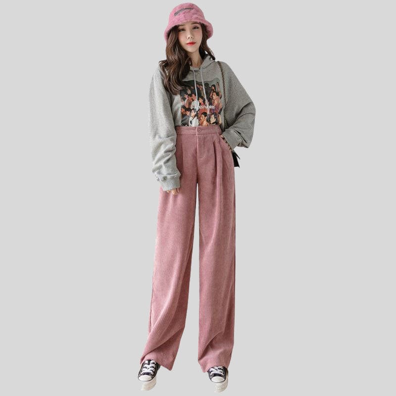 Pantalon Velours Femme Rose