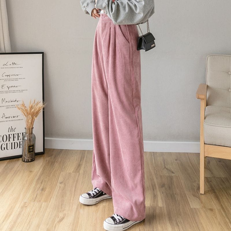 Pantalon Velours Femme Rose