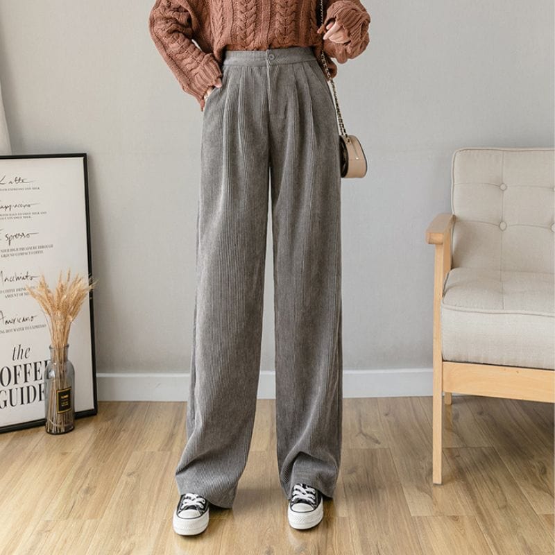 Pantalon Velours Gris Femme