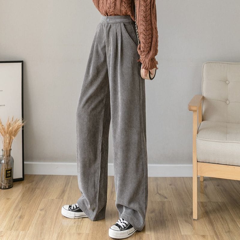 Pantalon Velours Gris Femme