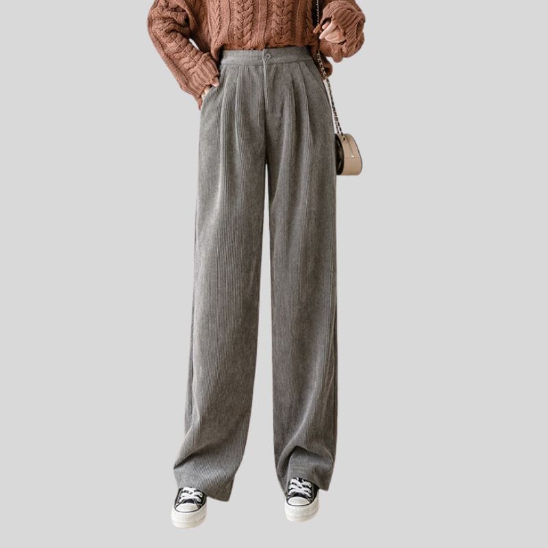 Pantalon Velours Gris Femme