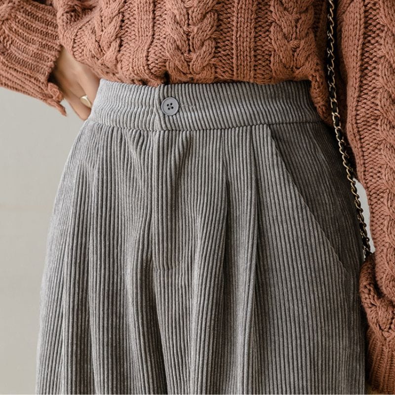 Pantalon Velours Gris Femme