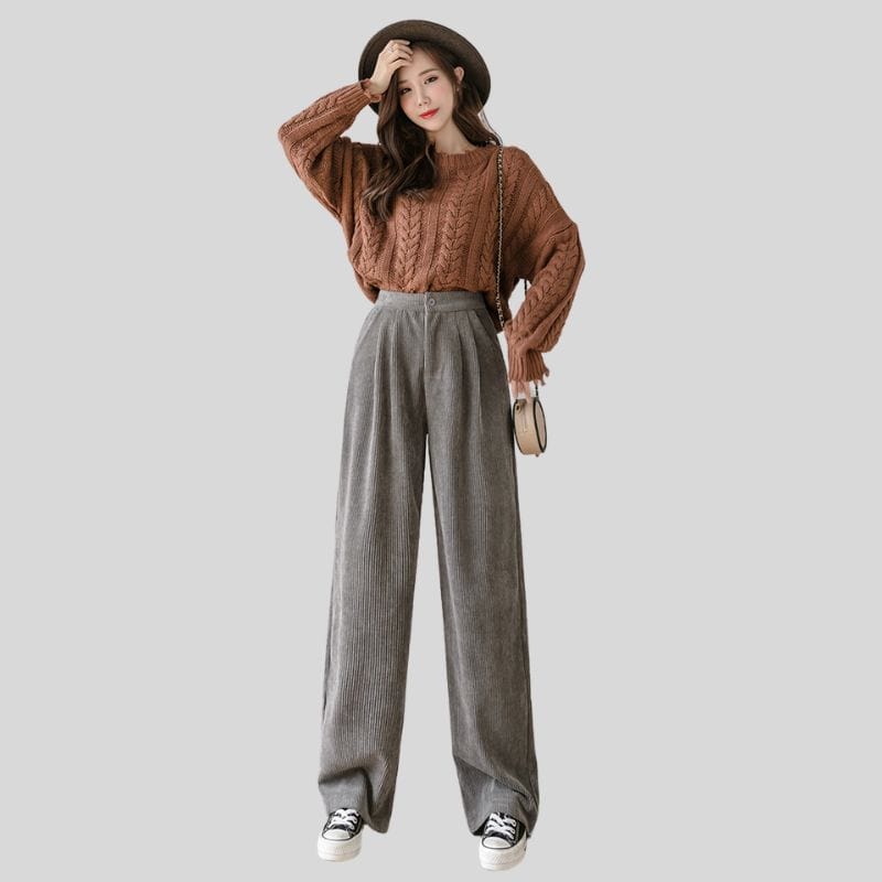 Pantalon Velours Gris Femme