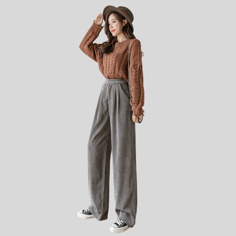 Pantalon Velours Gris Femme
