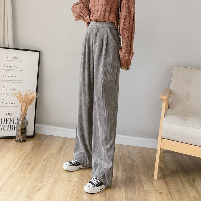 Pantalon Velours Gris Femme