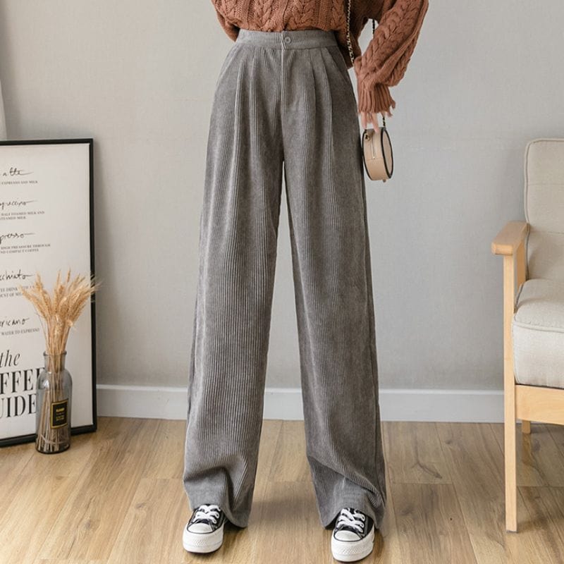 Pantalon Velours Gris Femme