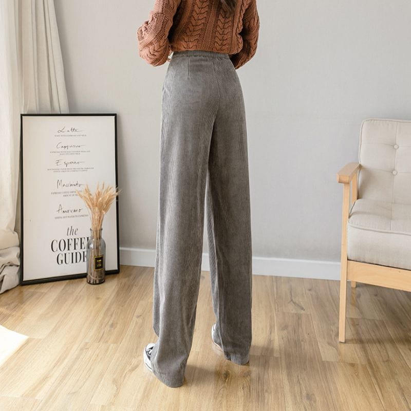 Pantalon Velours Gris Femme