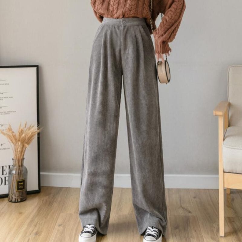 Pantalon Velours Gris Femme