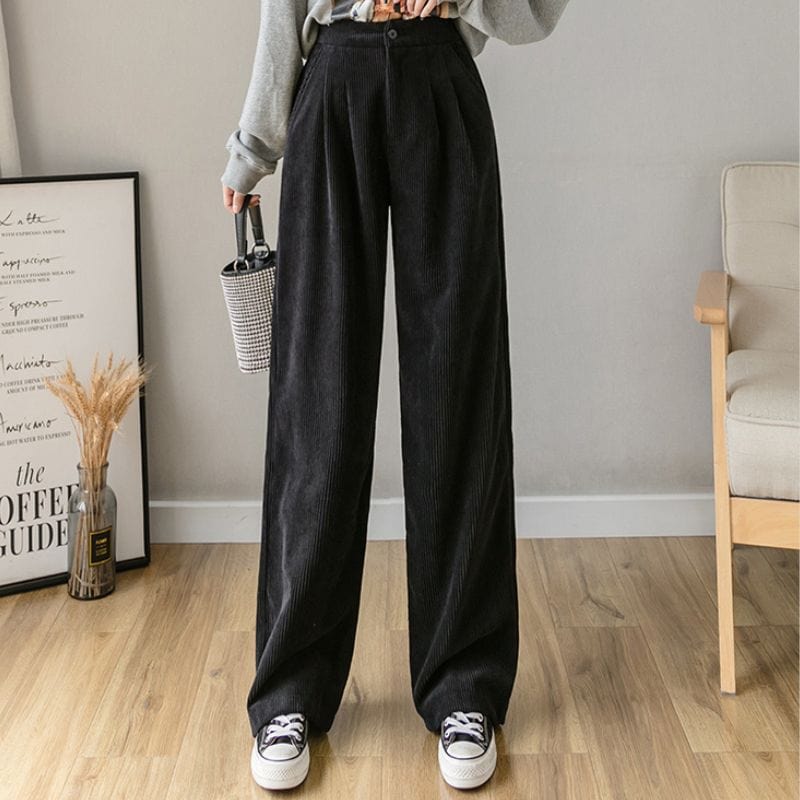 Pantalon Velours Noir Femme