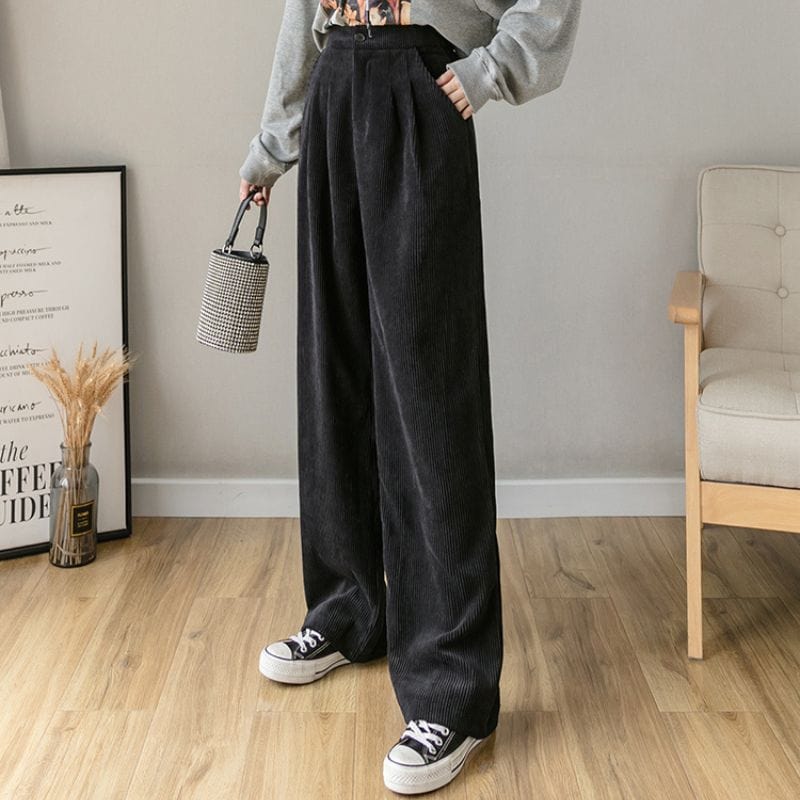 Pantalon Velours Noir Femme