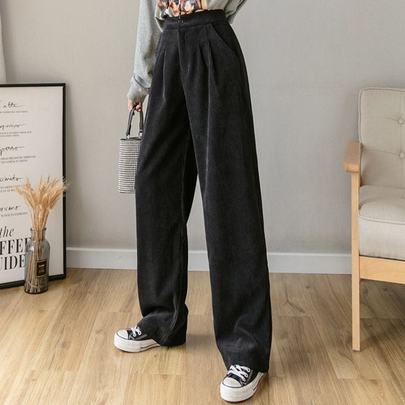 Pantalon Velours Noir Femme