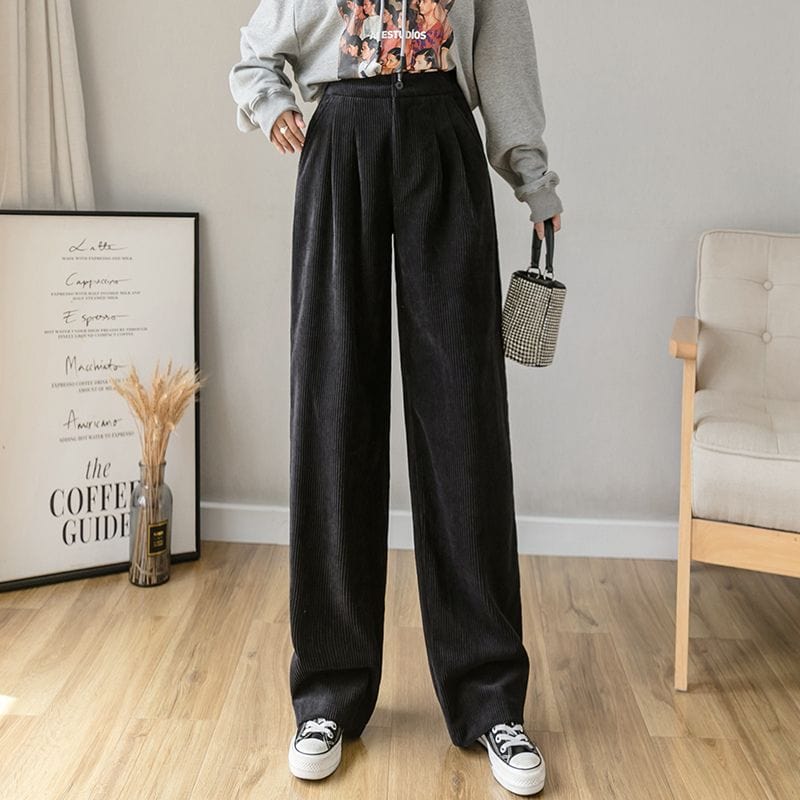 Pantalon Velours Noir Femme