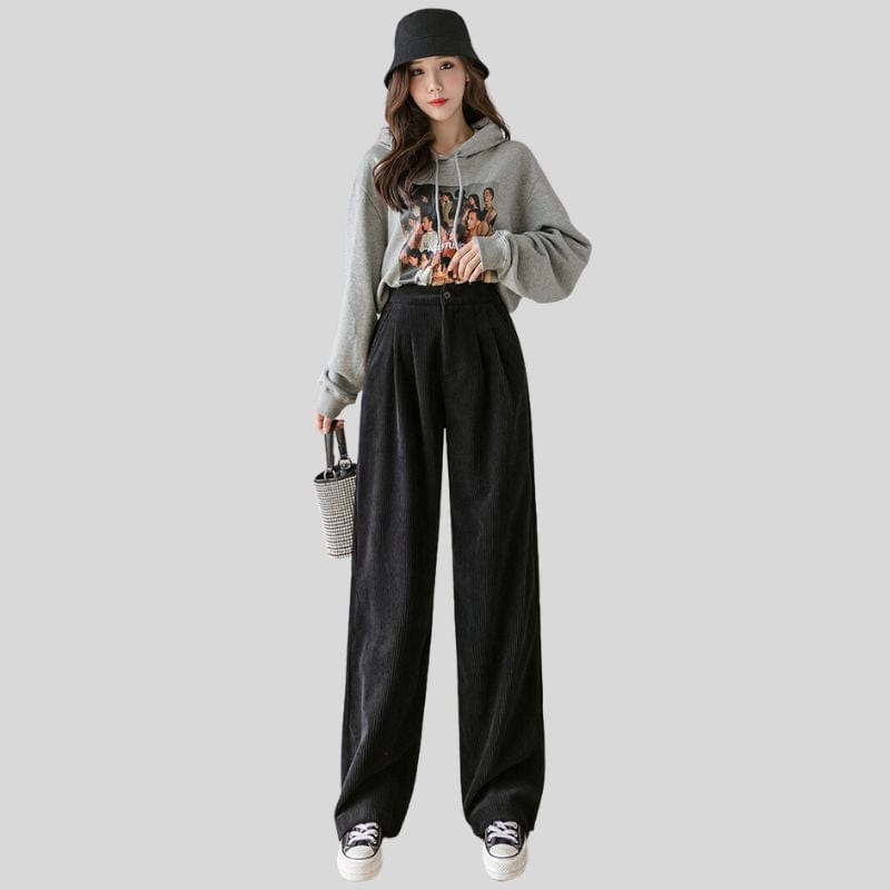 Pantalon Velours Noir Femme