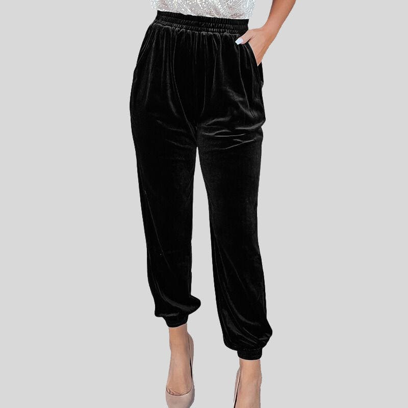 Pantalon Velours Ras Noir Femme