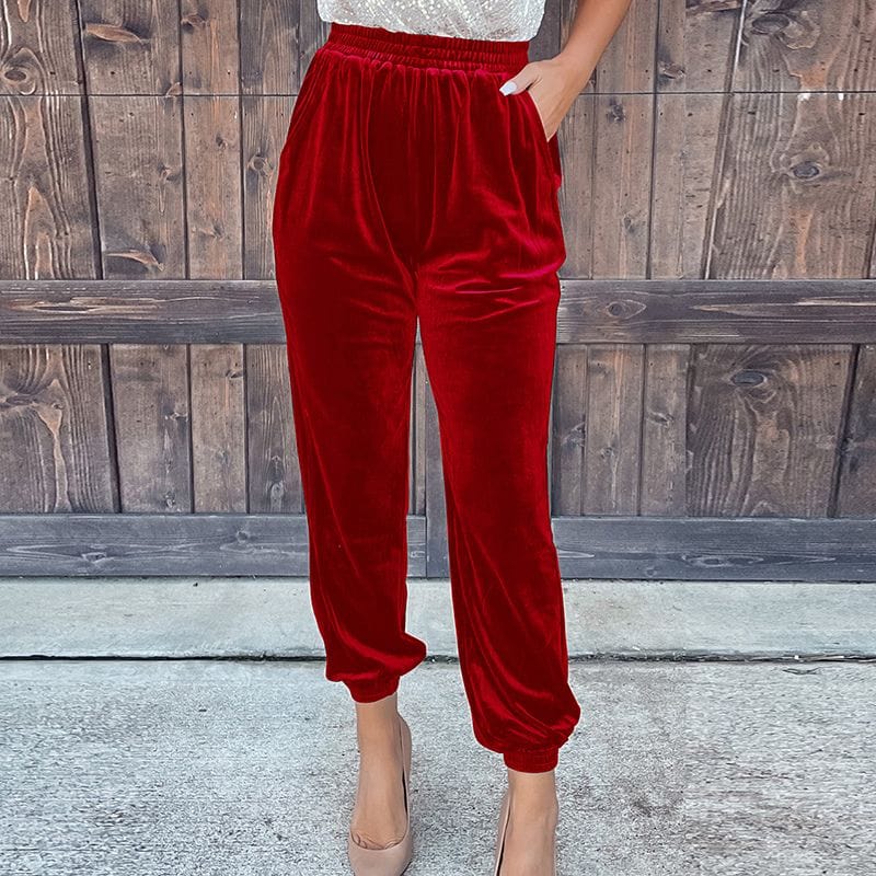 Pantalon Velours Rouge Femme