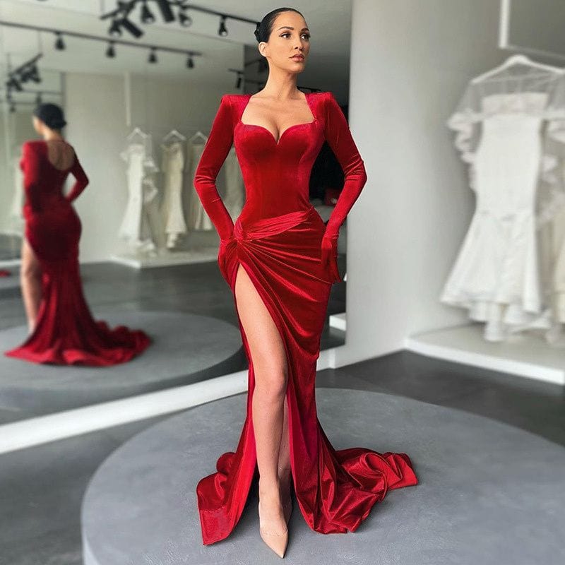 Robe Longue Velours Rouge