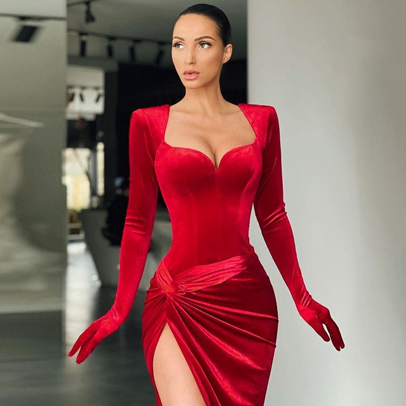 Robe Longue Velours Rouge