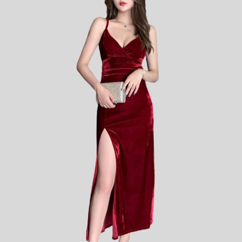 Robe Velours Rouge Bordeaux