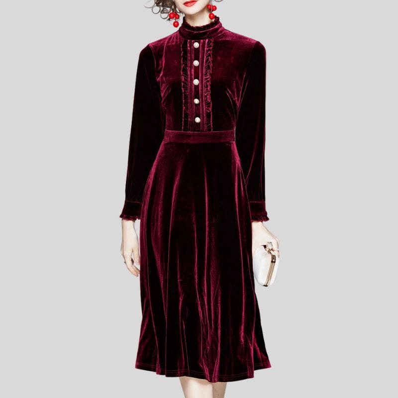 Robe en Velours Bordeaux