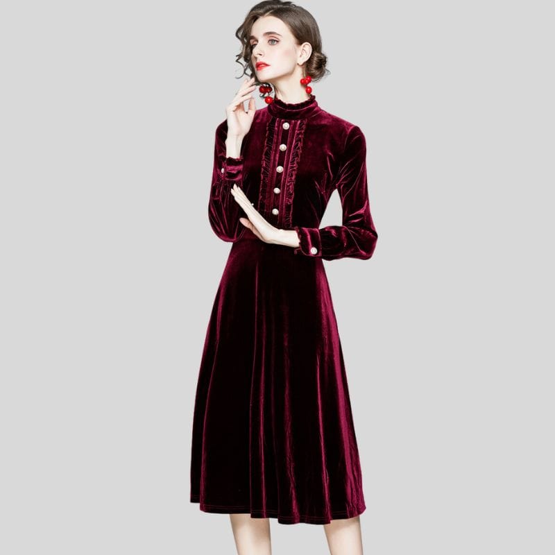 Robe en Velours Bordeaux
