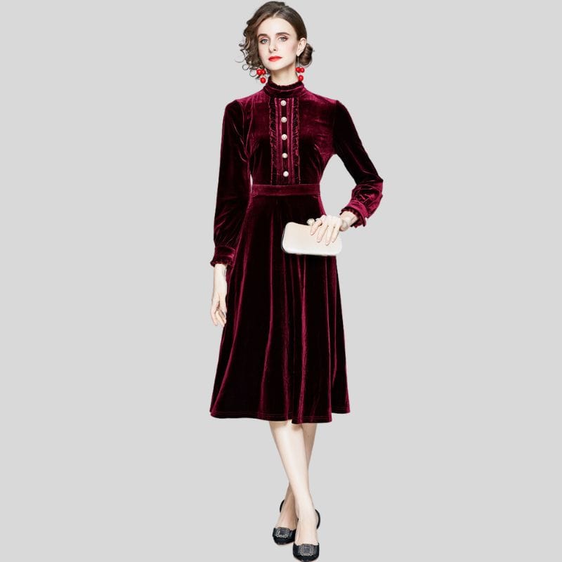 Robe en Velours Bordeaux