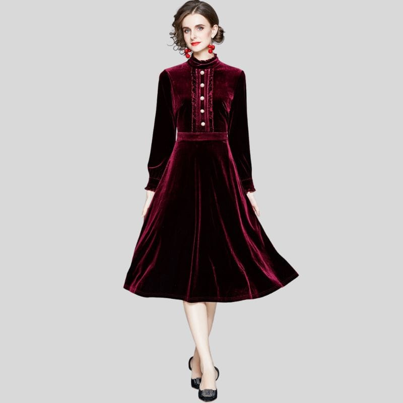 Robe en Velours Bordeaux