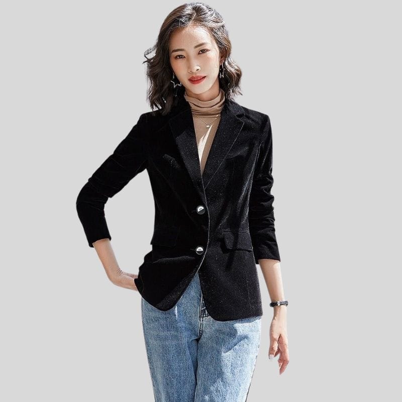 Veste Noir Velour Femme