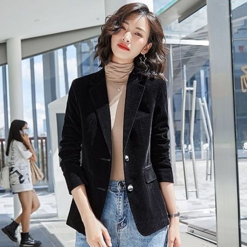 Veste Noir Velour Femme