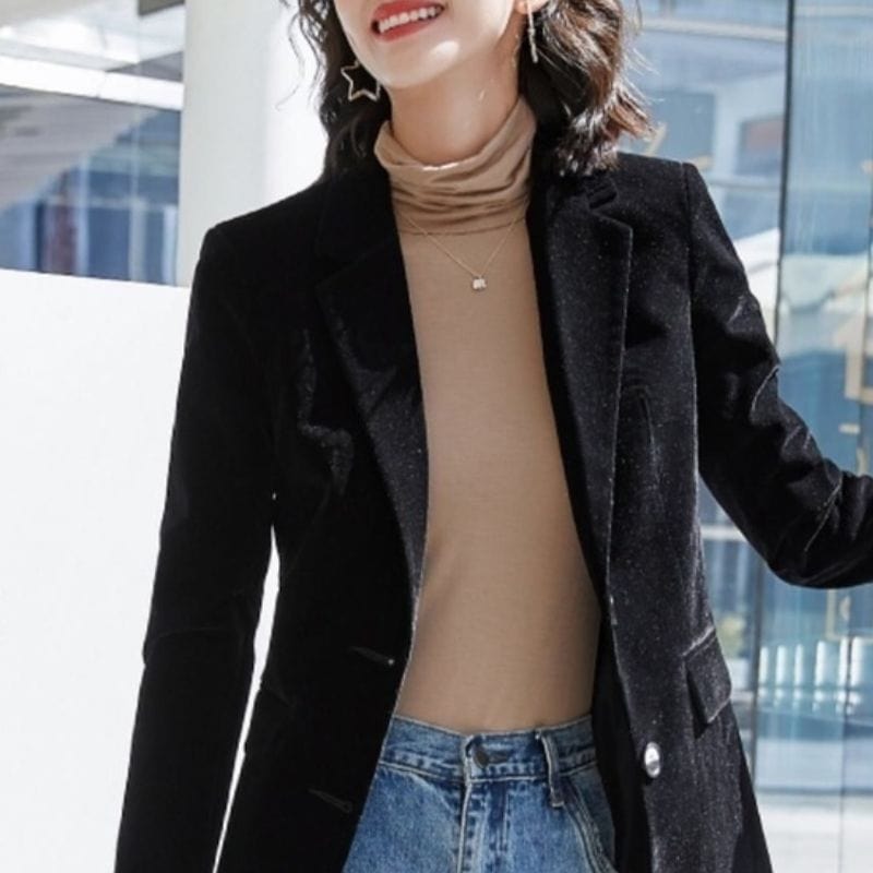 Veste Noir Velour Femme