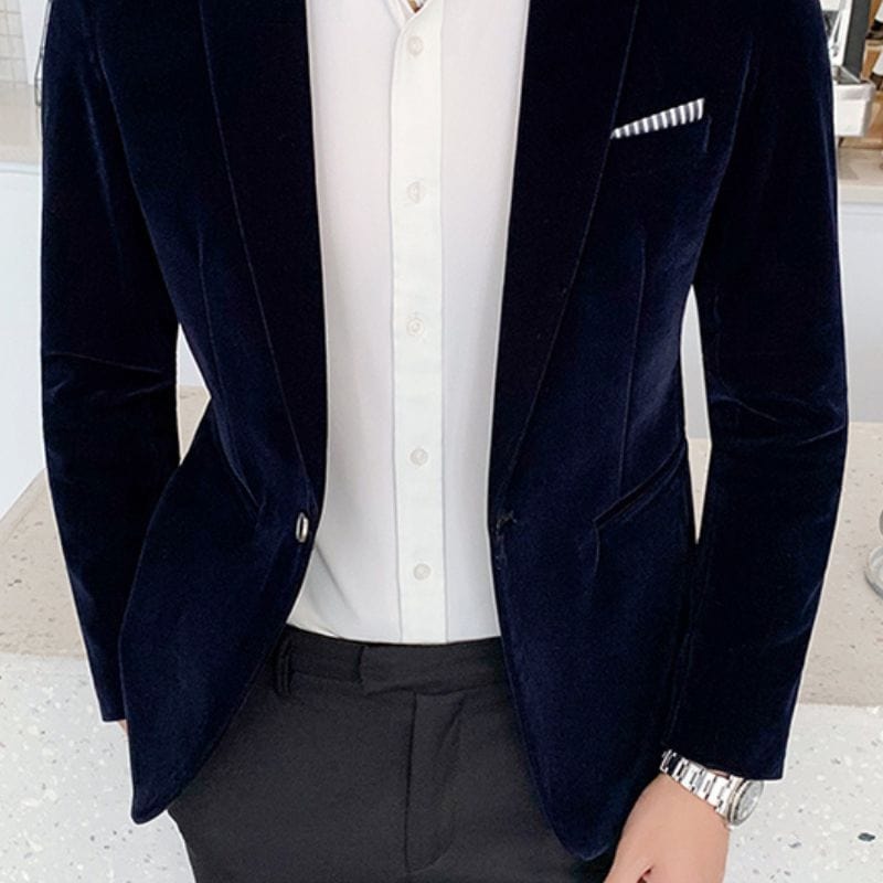 Veste Velour Bleu Marine Homme