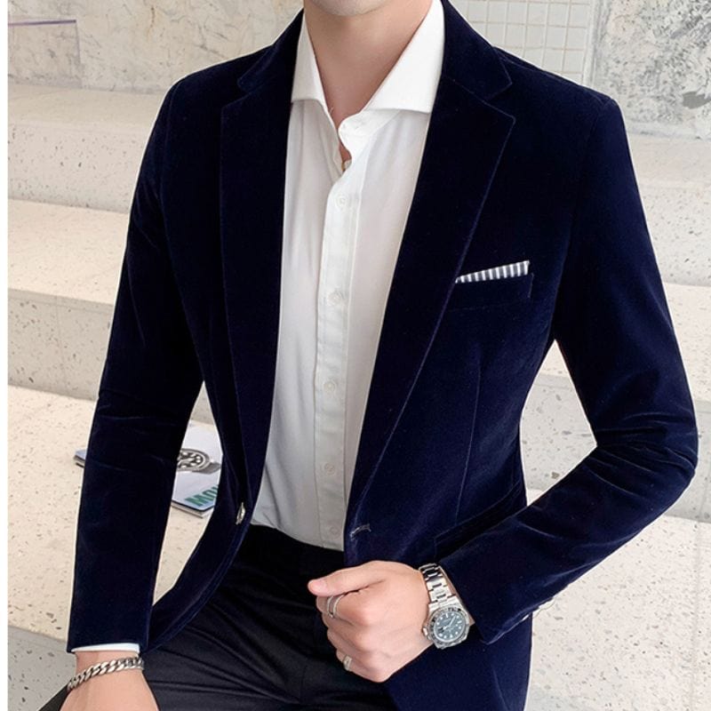 Veste Velour Bleu Marine Homme