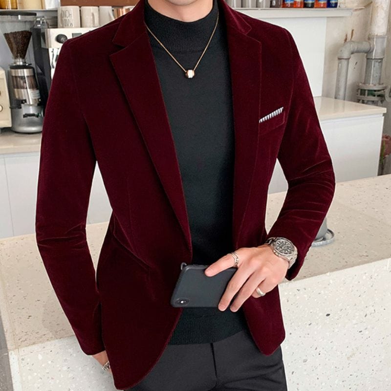 Veste Velour Bordeaux Homme
