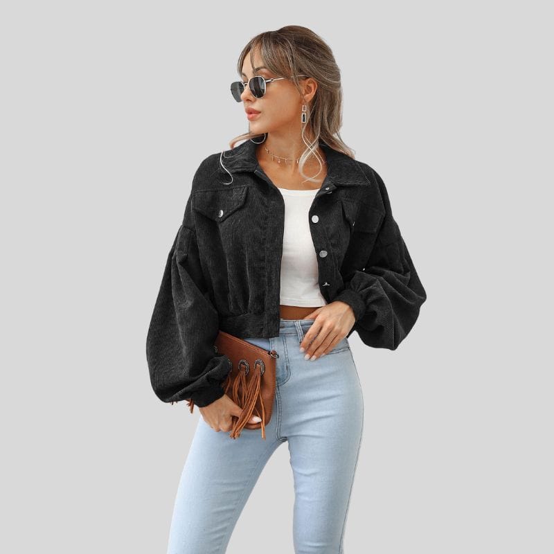 Veste Velour Cotelé Noir Femme