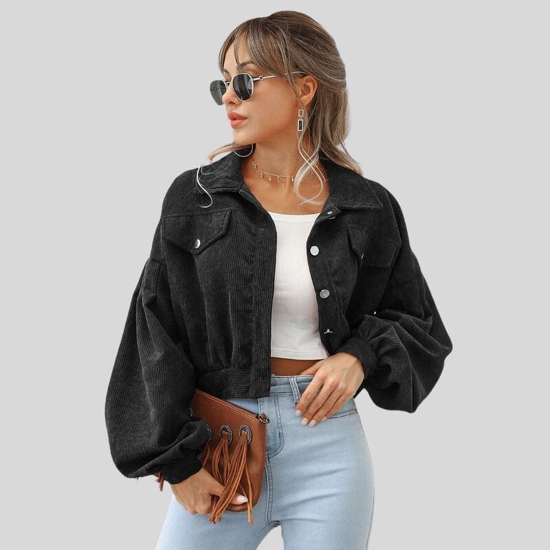 Veste Velour Cotelé Noir Femme