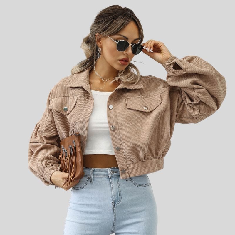 Veste Velours Cotelé Beige Femme