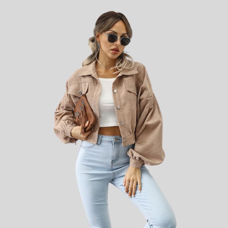 Veste Velours Cotelé Beige Femme