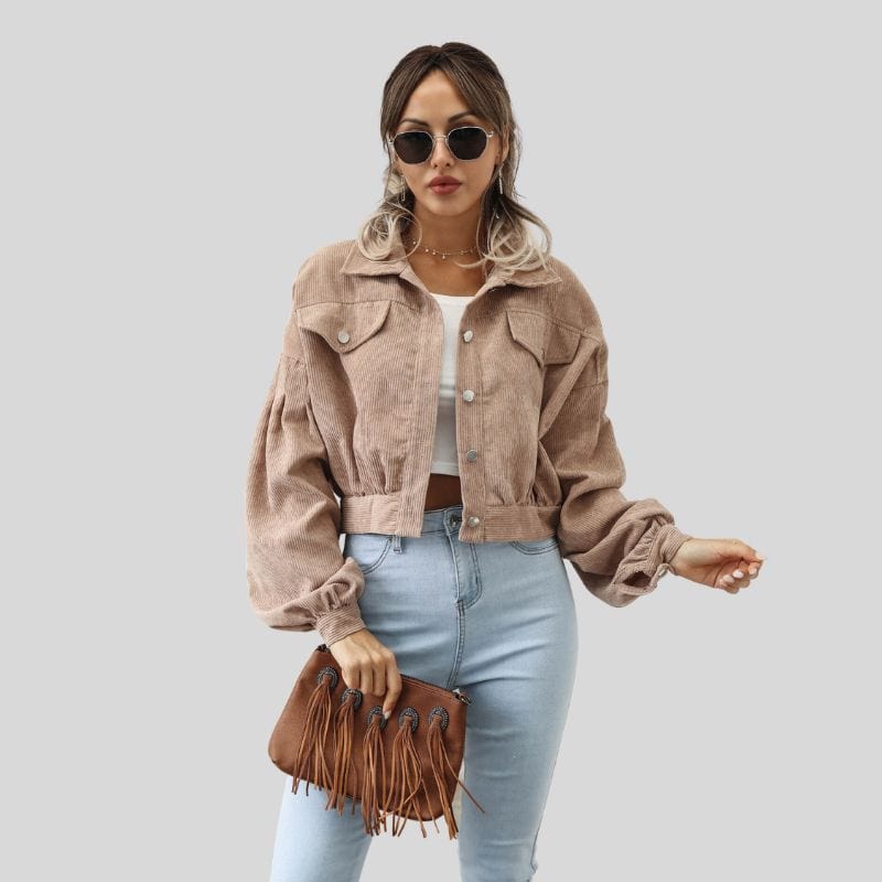 Veste Velours Cotelé Beige Femme