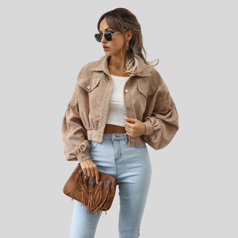 Veste Velours Cotelé Beige Femme