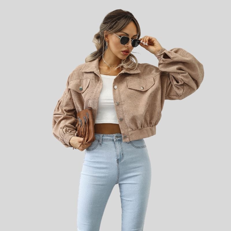 Veste Velours Cotelé Beige Femme