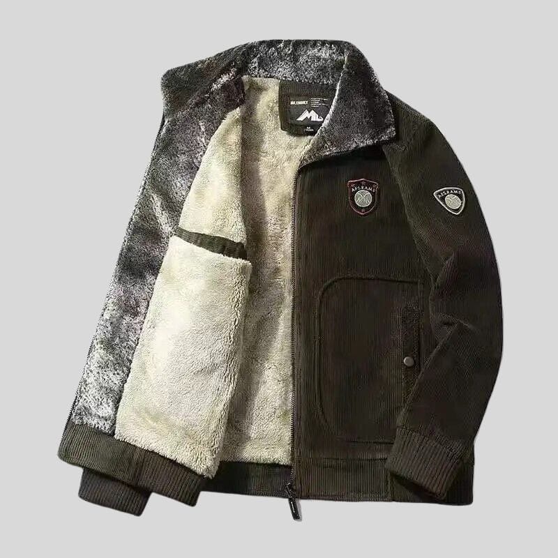 Veste Velours Cotelé Col Fourrure Homme