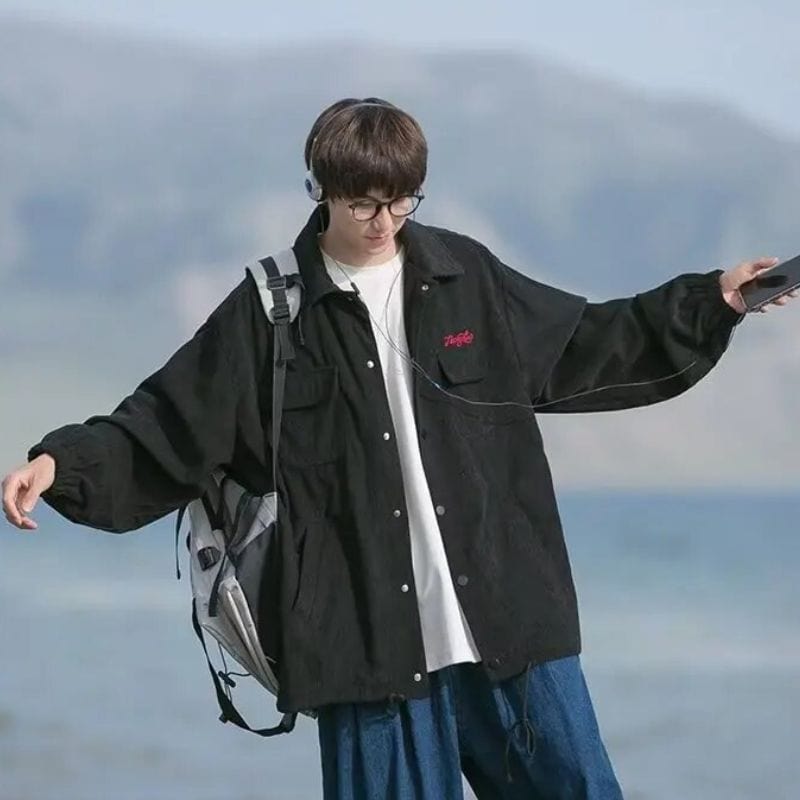 Veste Velours Cotelé Noir Homme