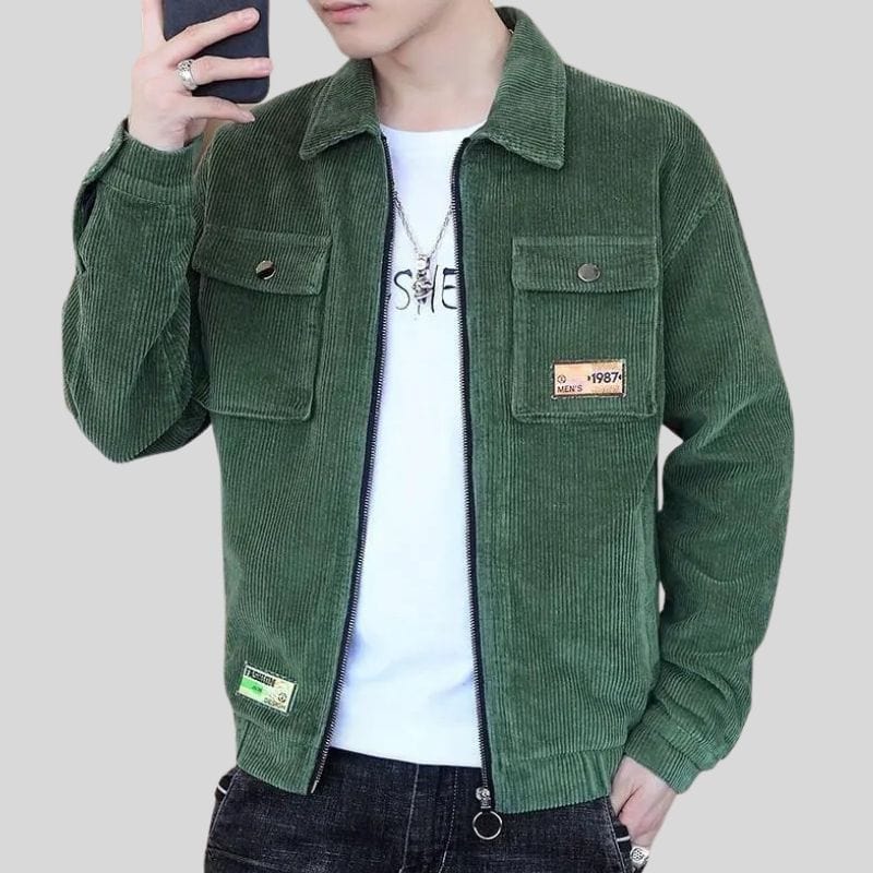 Veste Velours Cotelé Vert Homme