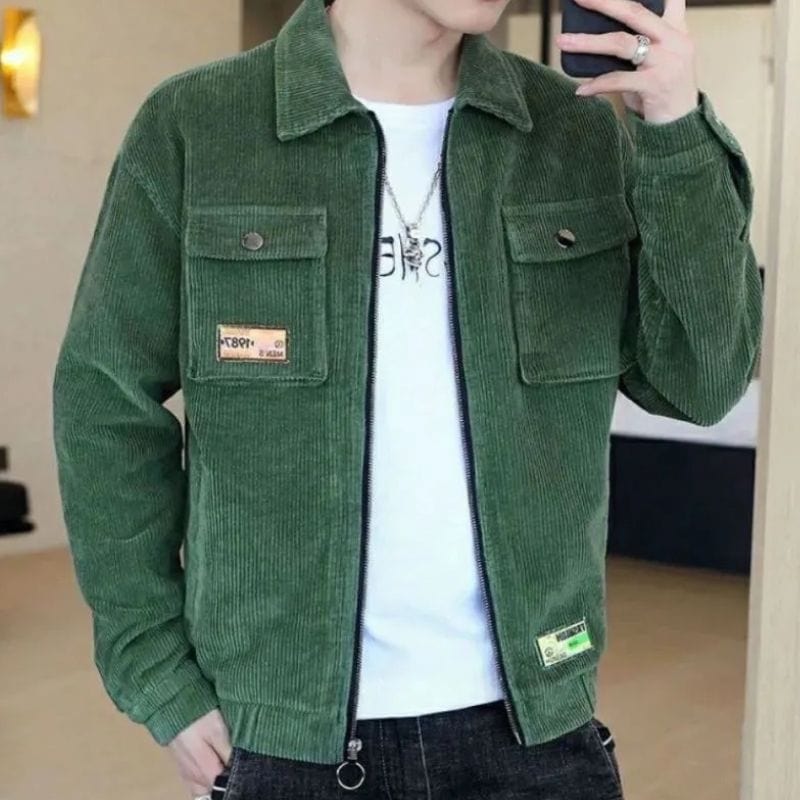 Veste Velours Cotelé Vert Homme