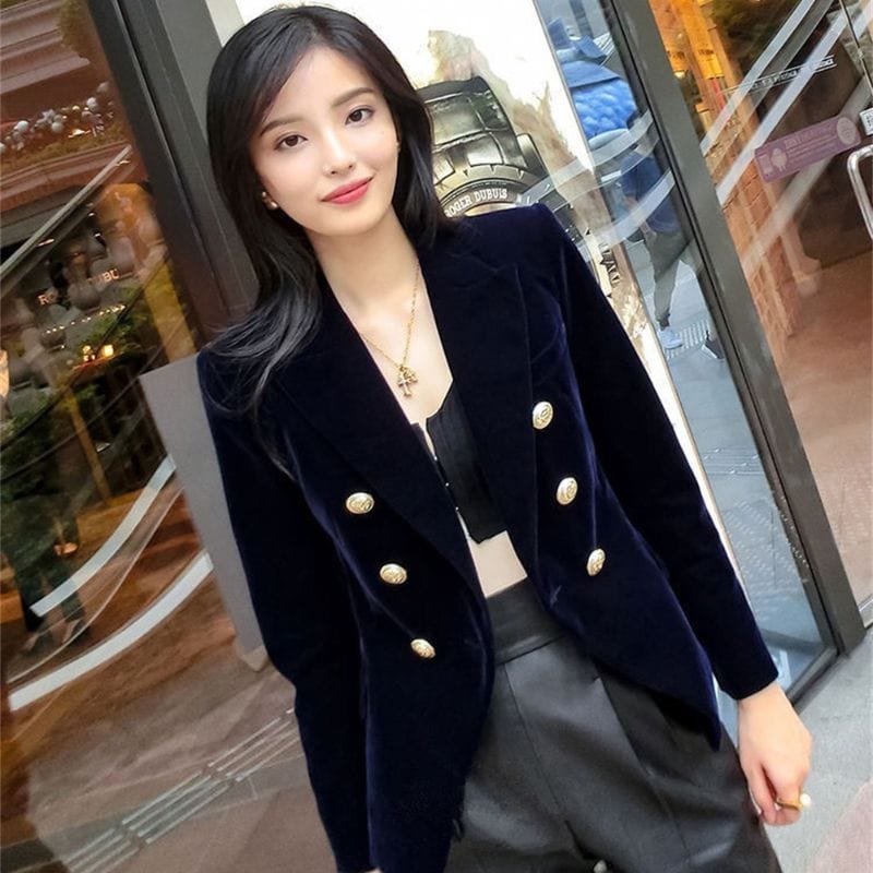 Veste en Velours Bleu Marine Femme