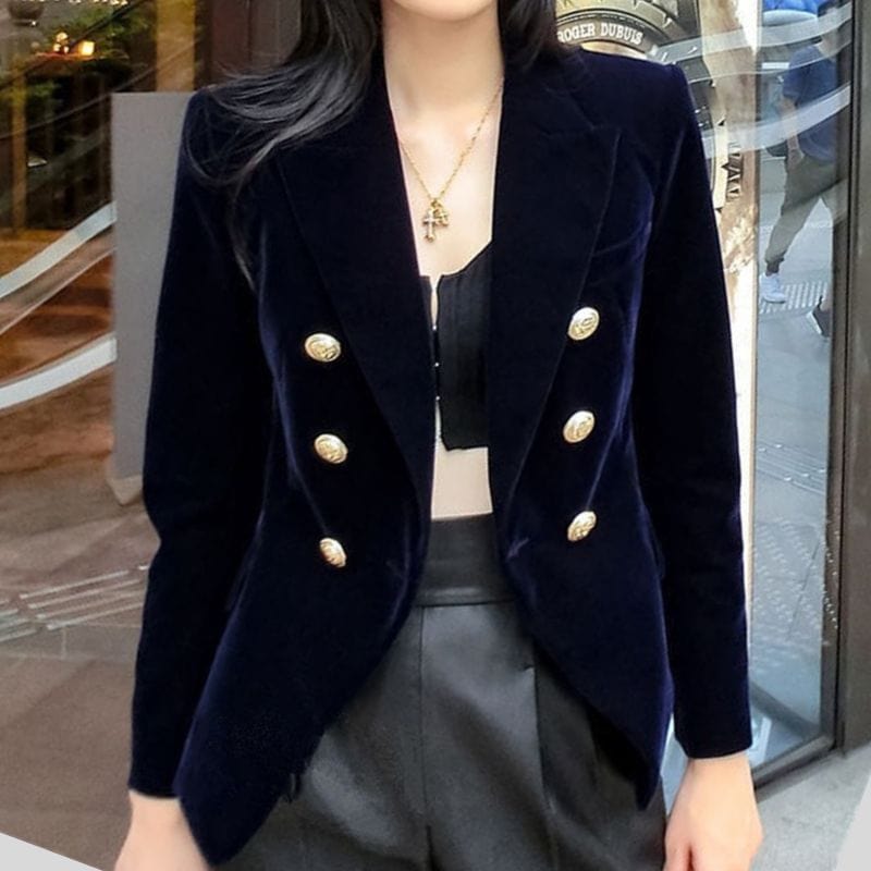 Veste en Velours Bleu Marine Femme