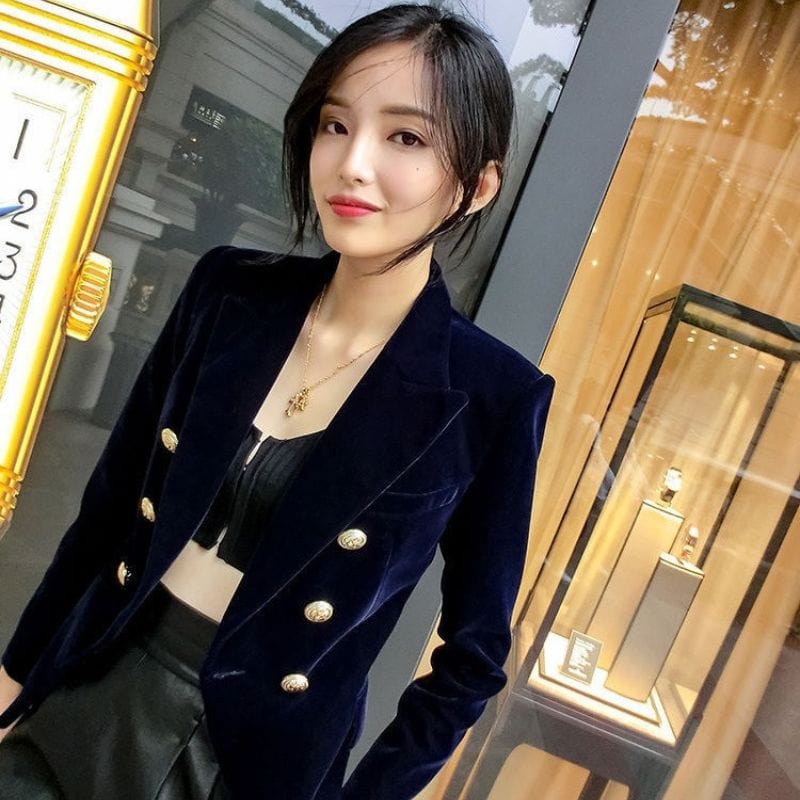 Veste en Velours Bleu Marine Femme