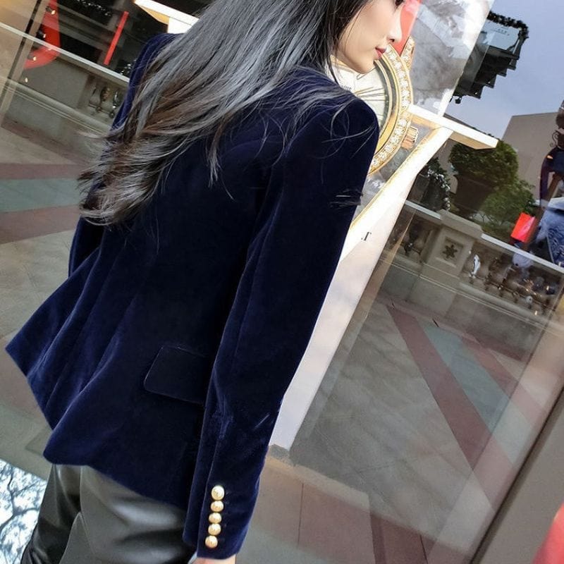 Veste en Velours Bleu Marine Femme