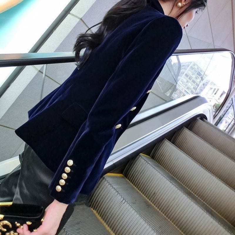 Veste en Velours Bleu Marine Femme