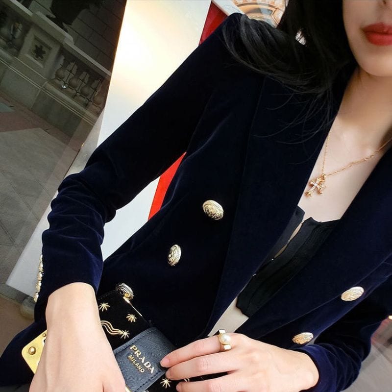 Veste en Velours Bleu Marine Femme