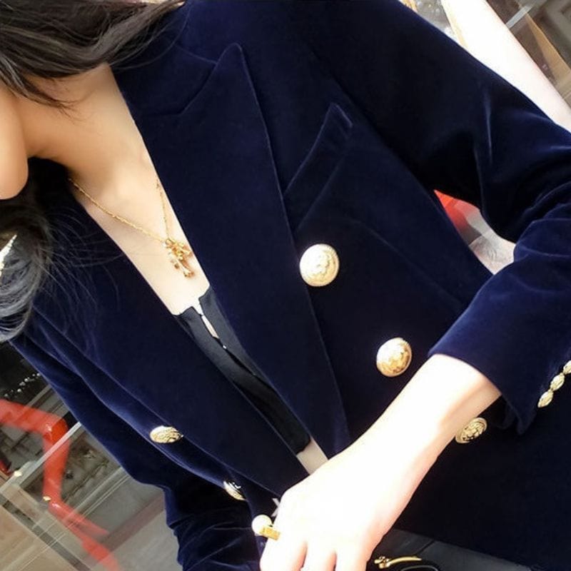Veste en Velours Bleu Marine Femme